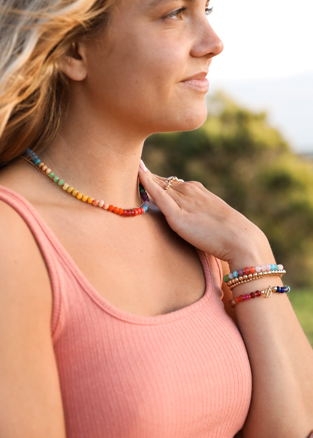 Natural Gemstone Necklace + 14k Gold Filled Toggle : Paradise