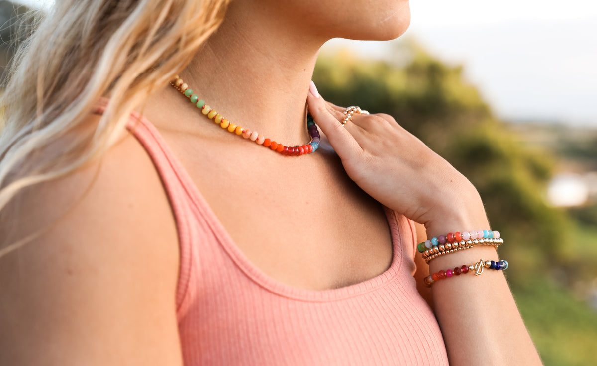 Natural Gemstone Bracelet + 14k Gold Filled Toggle : Paradise