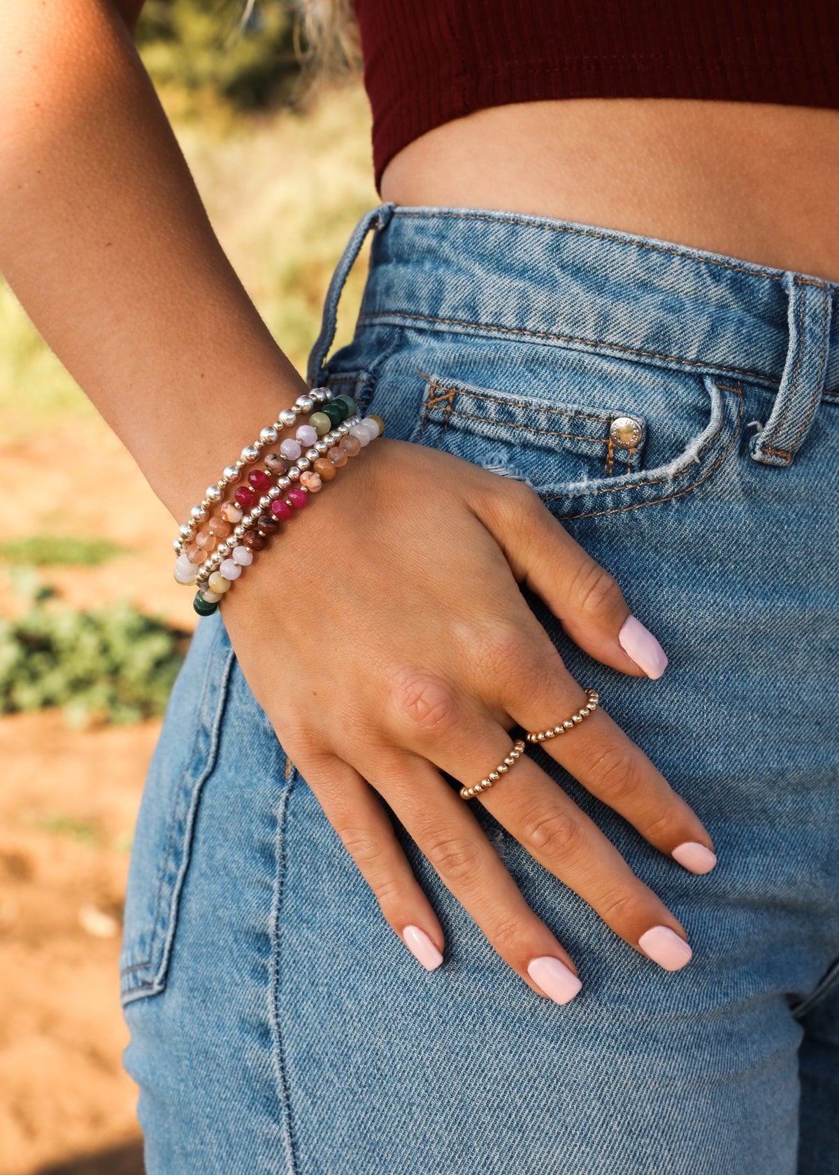 Natural Gemstone Bracelet + 14k Gold Filled Toggle : Gold Rush