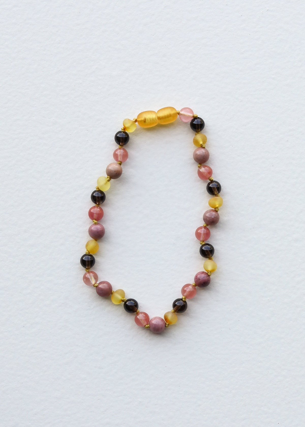 Raw Honey Baltic Amber : Smokey Quartz + Rhodonite || Necklace