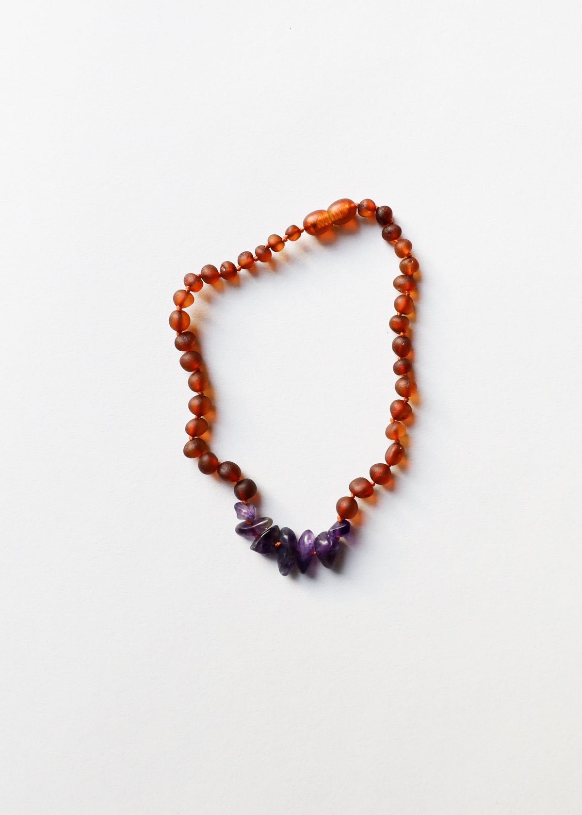 Raw Cognac Baltic Amber + Raw Amethyst || Necklace