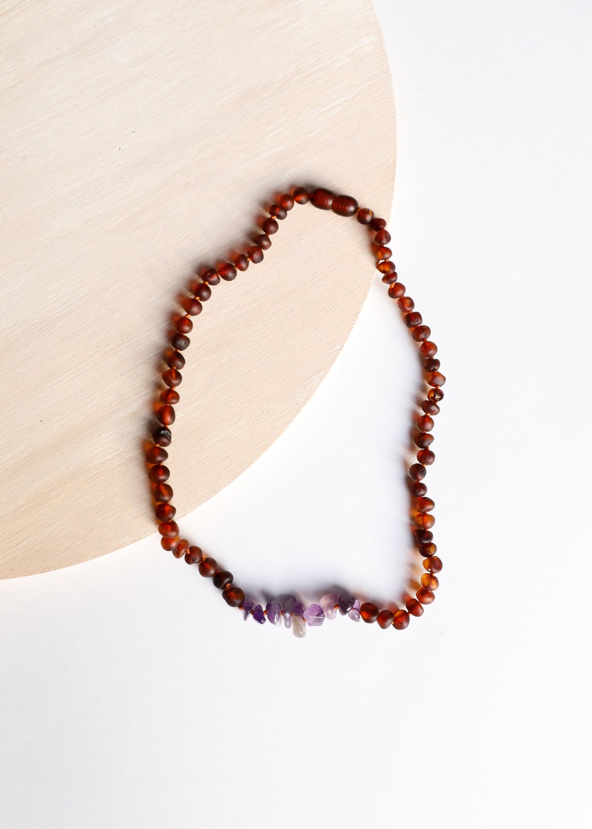 Raw Cognac Baltic Amber + Raw Amethyst || Necklace