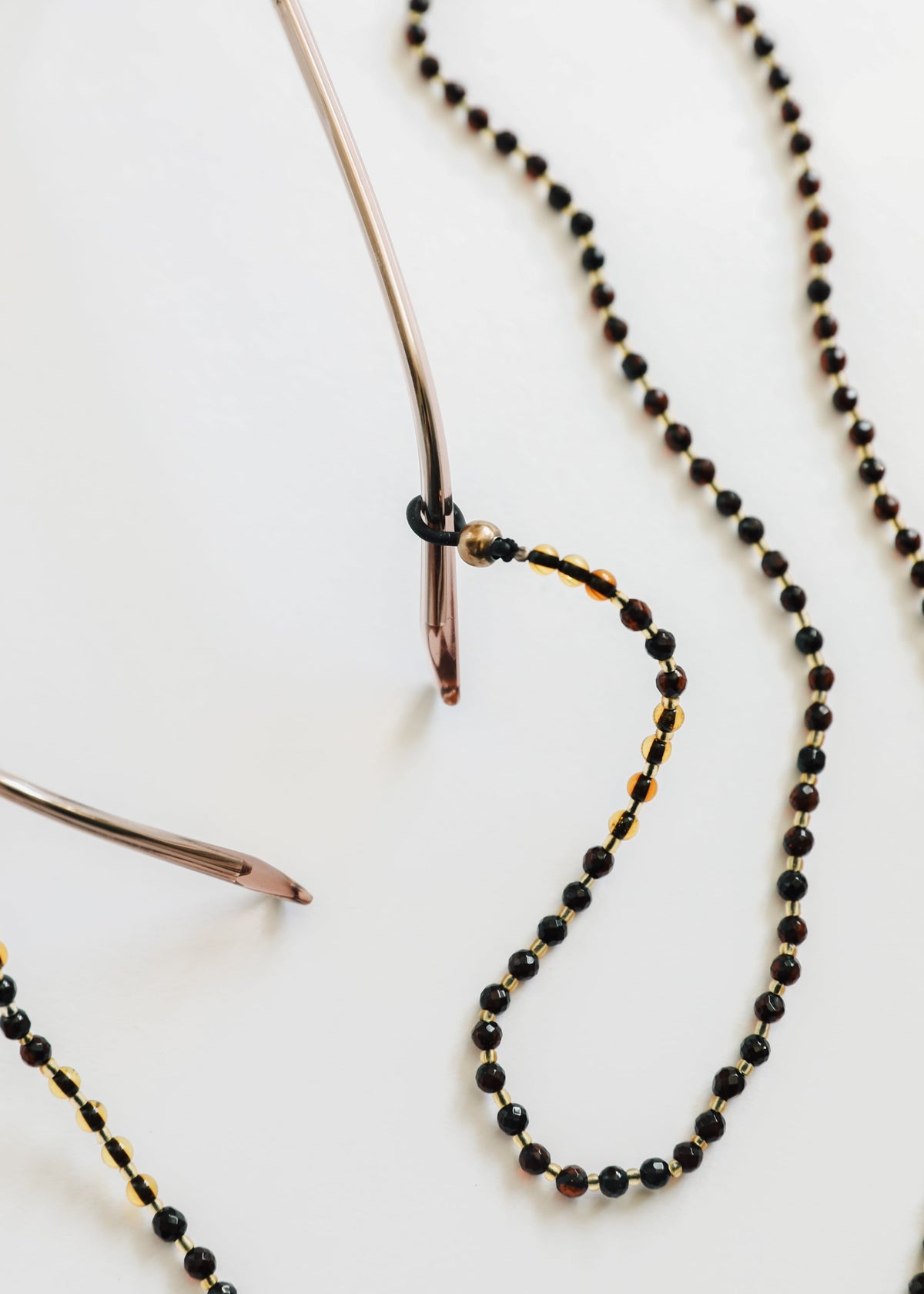 Baltic Sea Amber + Gemstone || Beaded Eyeglass Necklace - Natural Black