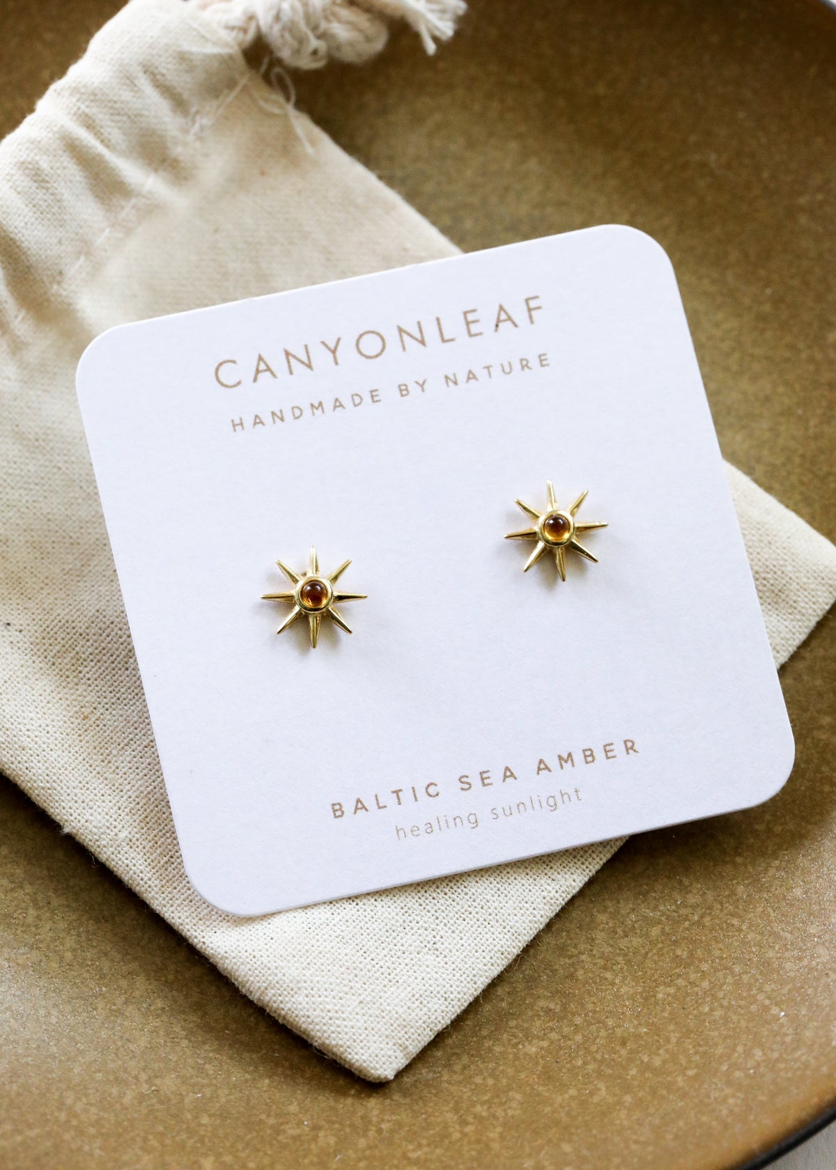 18K Gold Vermeil + Baltic Sea Amber || Sunshine Earrings 