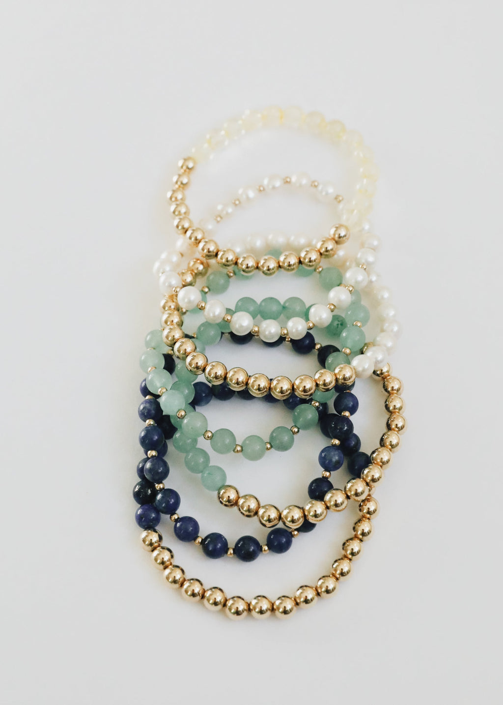 Lapis Lazuli : 14k Gold Filled Beaded Sun + Moon || Stretch Bracelets
