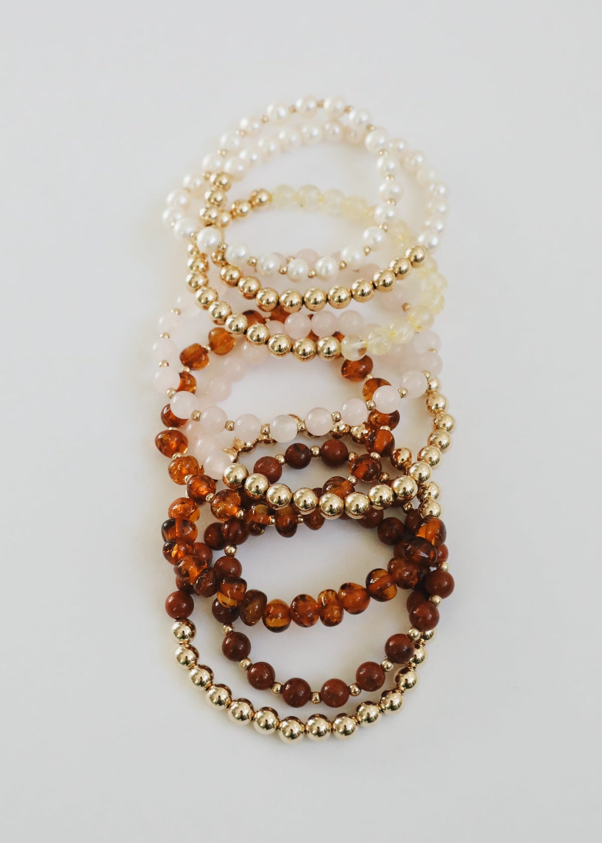 Citrine Gemstone + 14K Gold Filled Beaded Stretch Bracelet