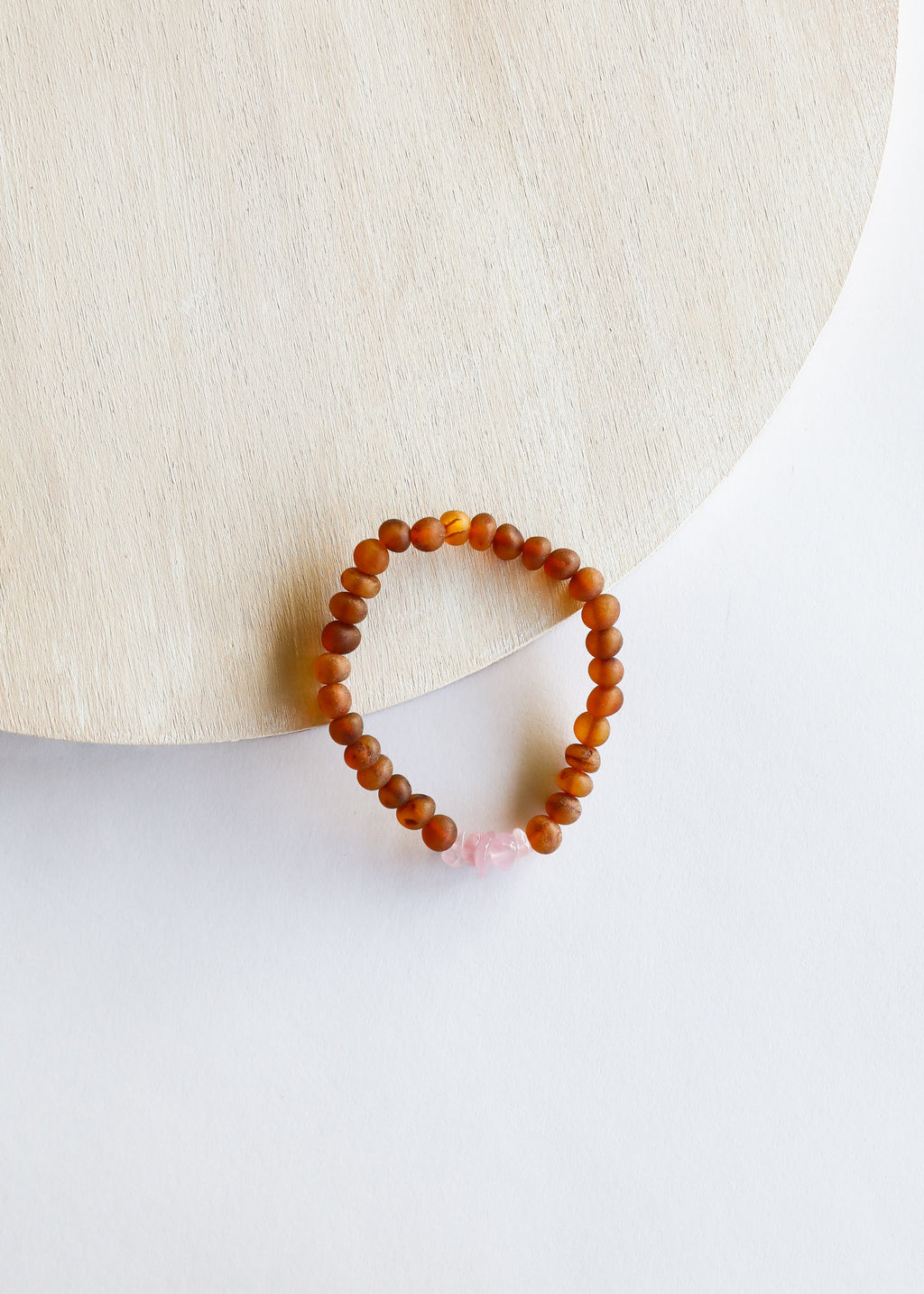 Raw Cognac Baltic Amber + Raw Rose Quartz || Adult Bracelet