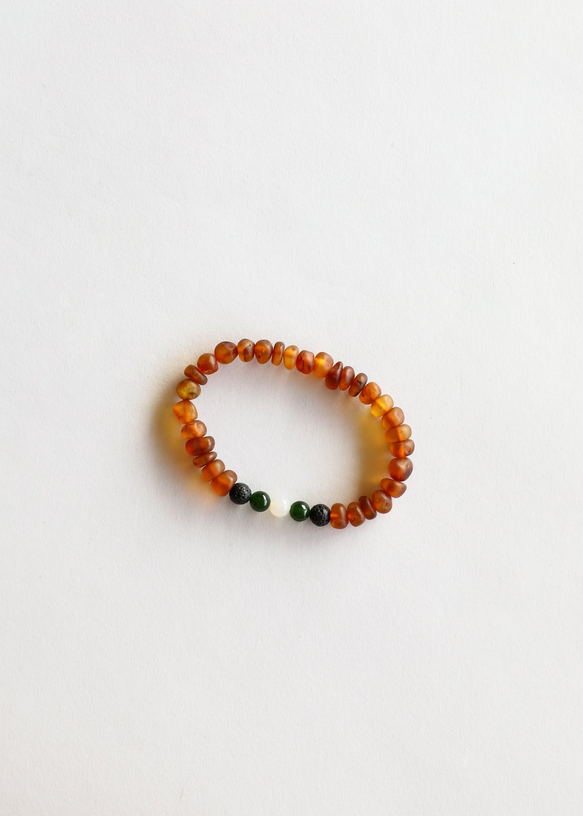 Raw Cognac Baltic Amber || Lava + Jade + Agate || Adult Bracelet