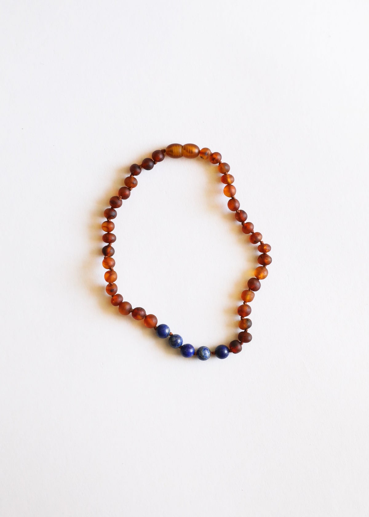 Raw Cognac Baltic Amber + Lapis Stone Necklace