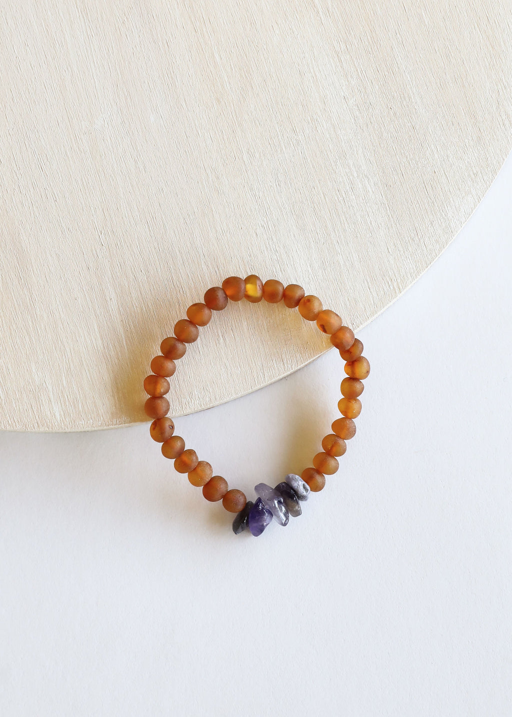 Raw Cognac Baltic Amber + Raw Amethyst || Bracelet Set