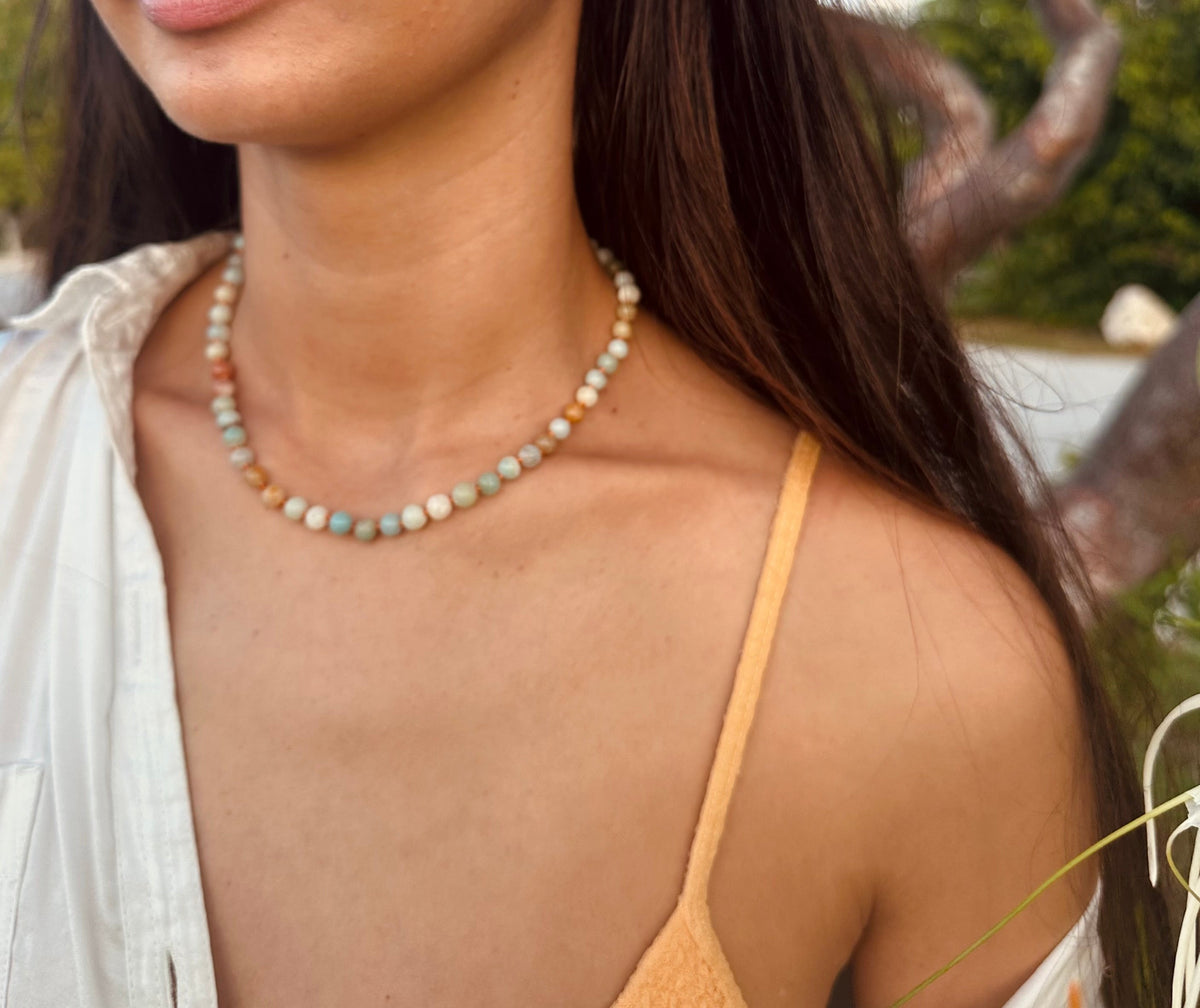 Natural Amazonite Gemstone || Beaded Necklace