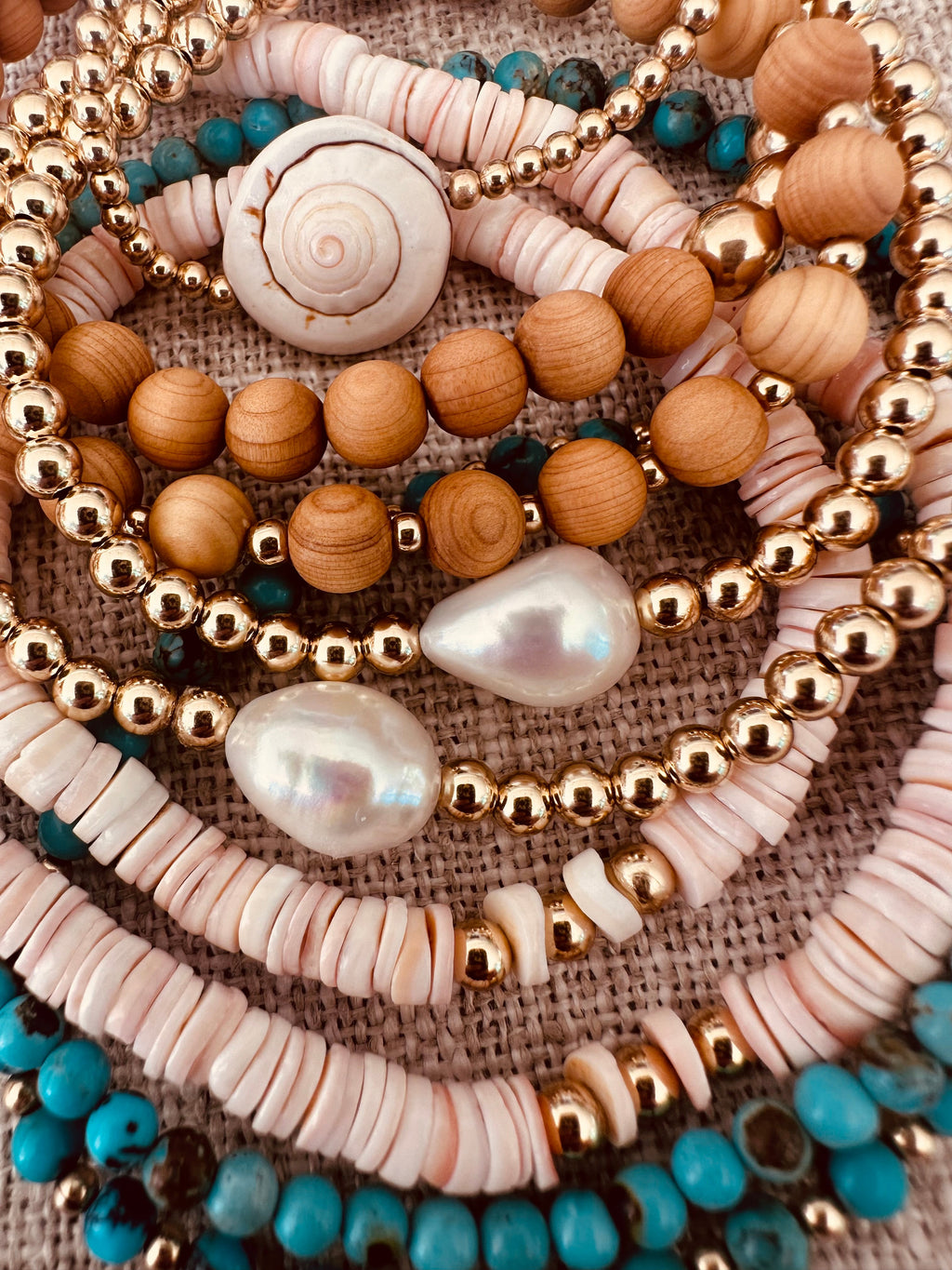 Natural Turquoise + 14K Gold Filled || Beaded Stretch Bracelet