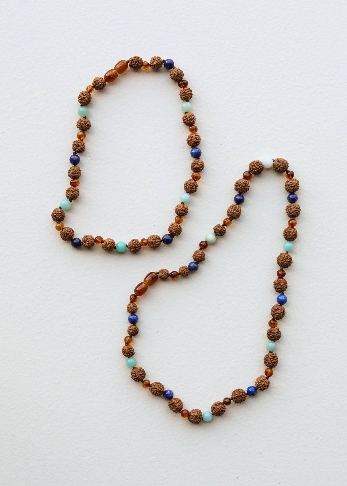 Cognac Baltic Sea Amber + Rudraksha || Amazonite + Lapis  || Necklace Set