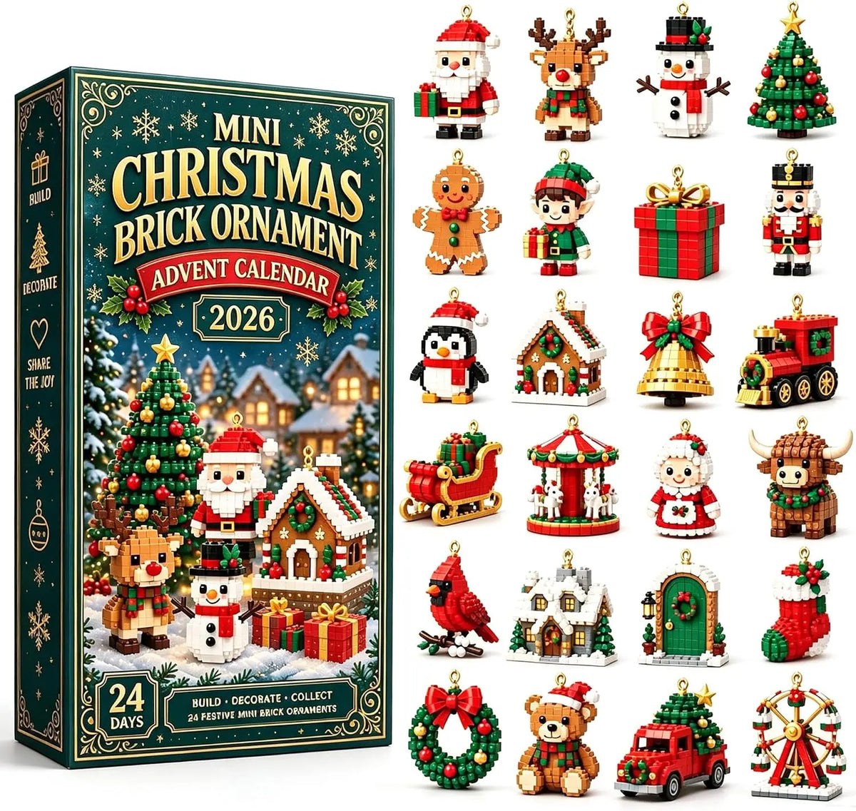 Christmas Advent Calendar 24 Days Mini Brick Ornaments DIY Building Blocks Countdown Gift Box Xmas Home Decor