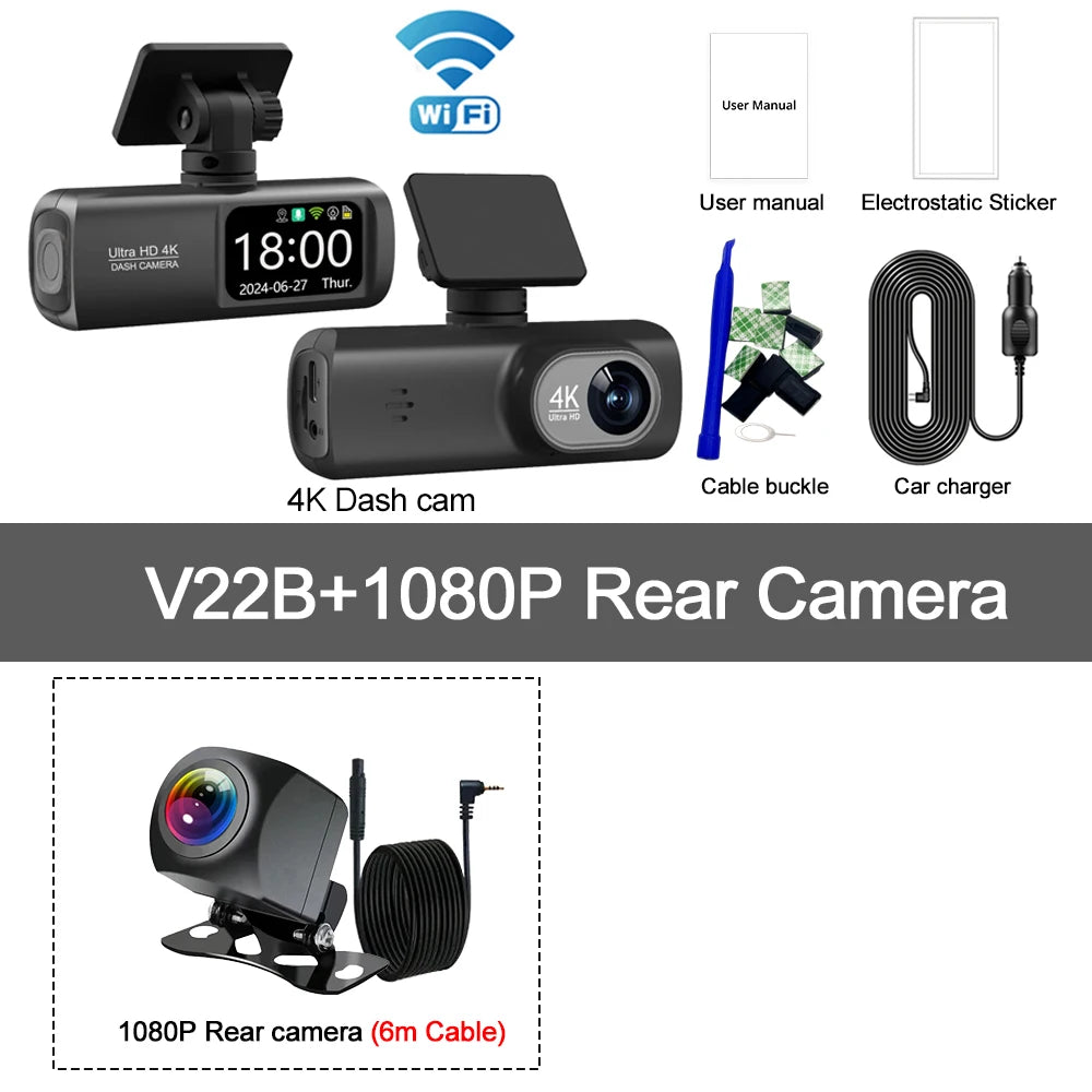 4K WiFi Dual-Lens Dash Cam – Front and Rear Driving Recorder