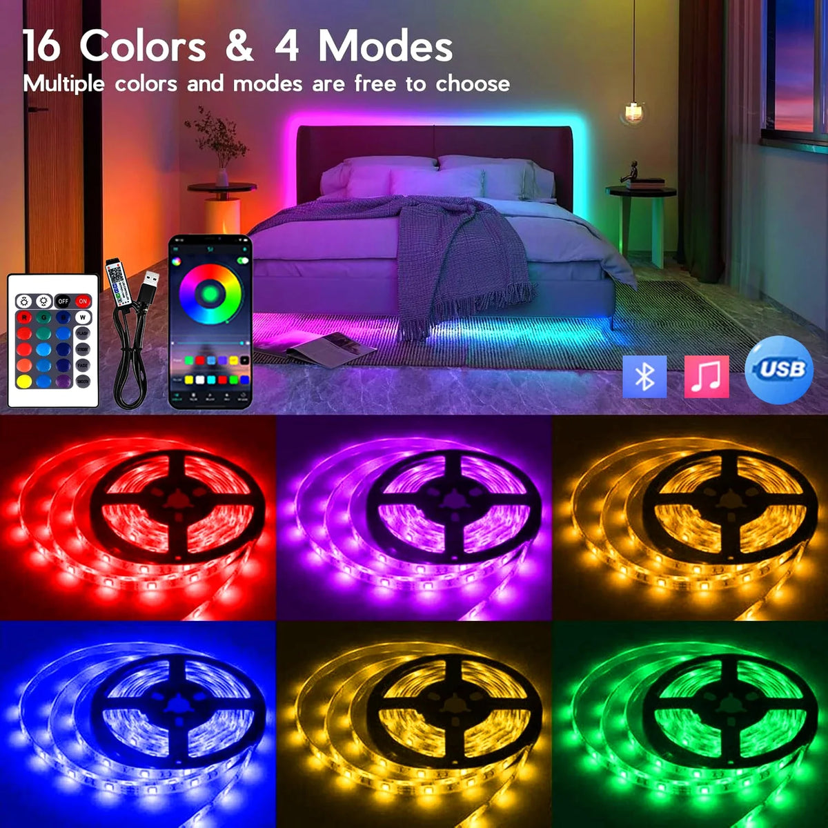 Bluetooth Smart LED Strip Lights – App & Remote Control