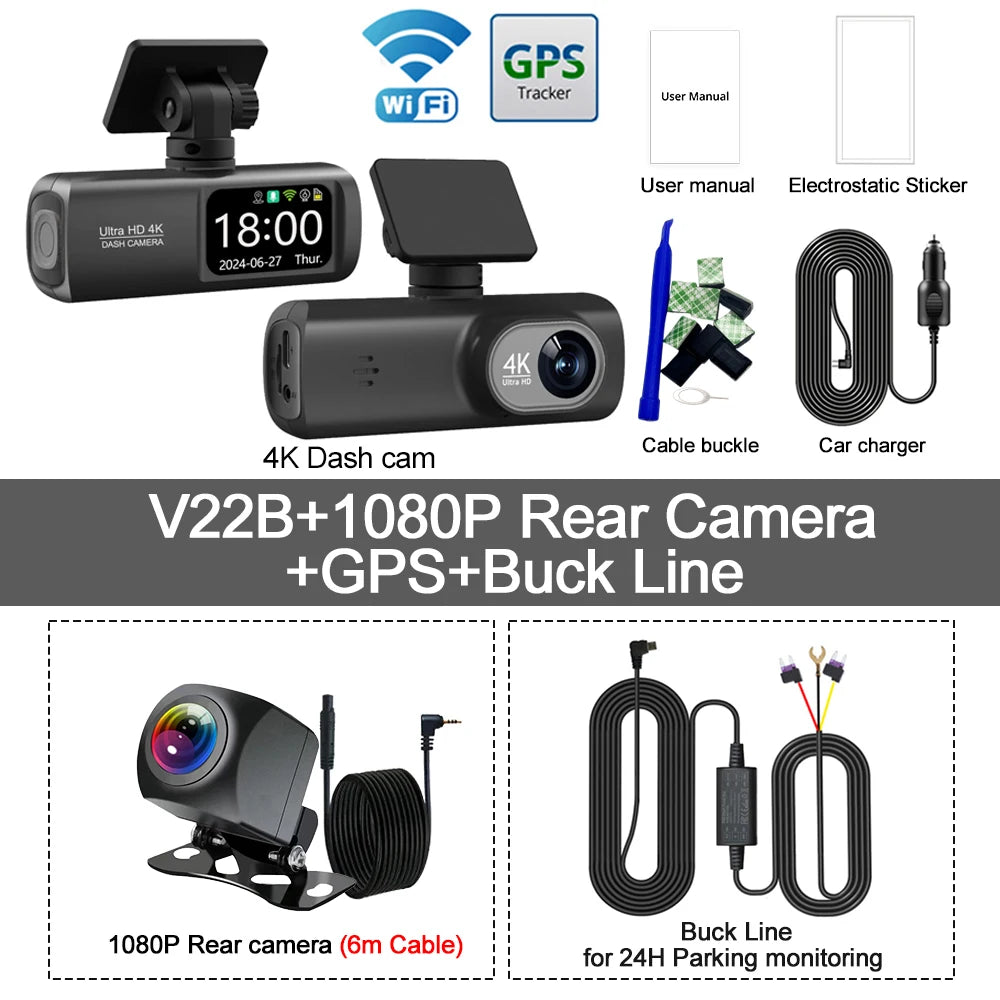 4K WiFi Dual-Lens Dash Cam – Front and Rear Driving Recorder