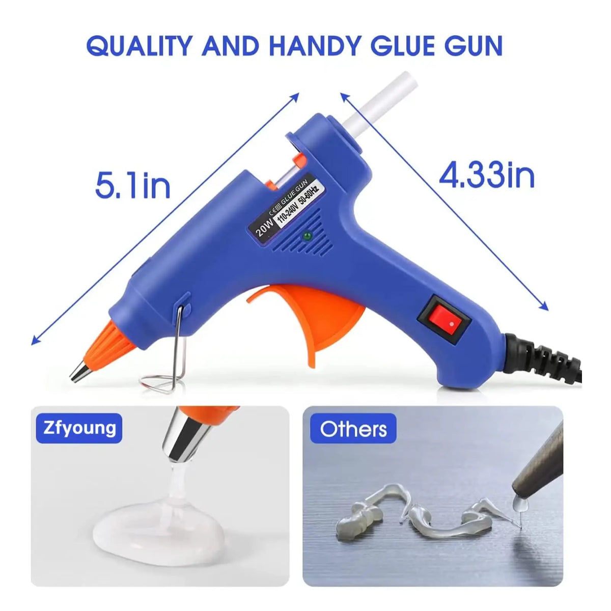 20W Mini Hot Melt Glue Gun - DIY Craft Glue Gun Kit with 7mm Glue Sticks