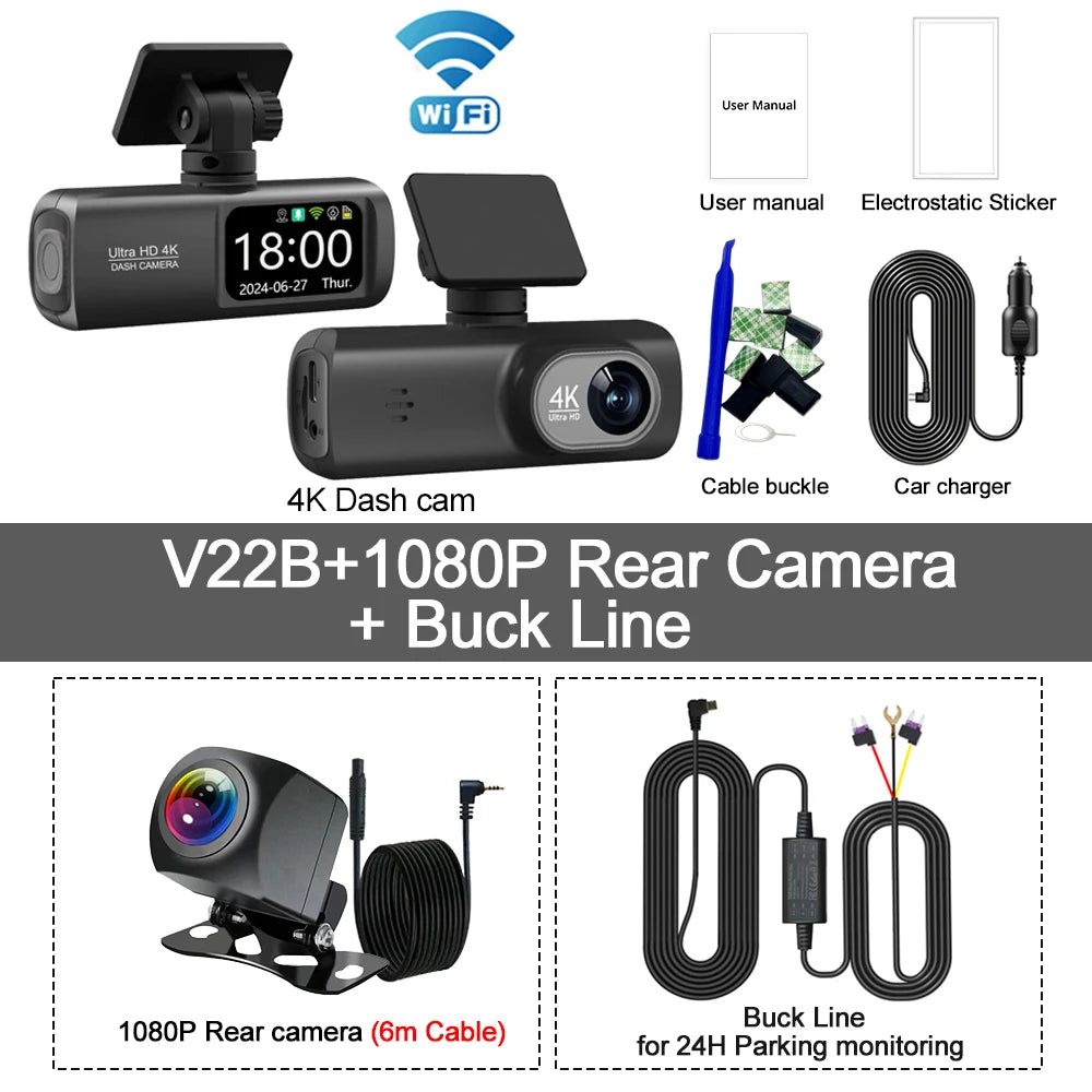 4K WiFi Dual-Lens Dash Cam – Front and Rear Driving Recorder