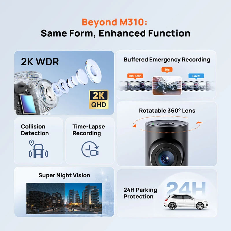 70mai M310 Plus 2K Dash Cam – 143-Degree Wide Angle