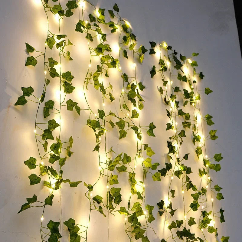 Ivy Leaf Fairy String Lights – Battery-Powered Green Leaf Garland