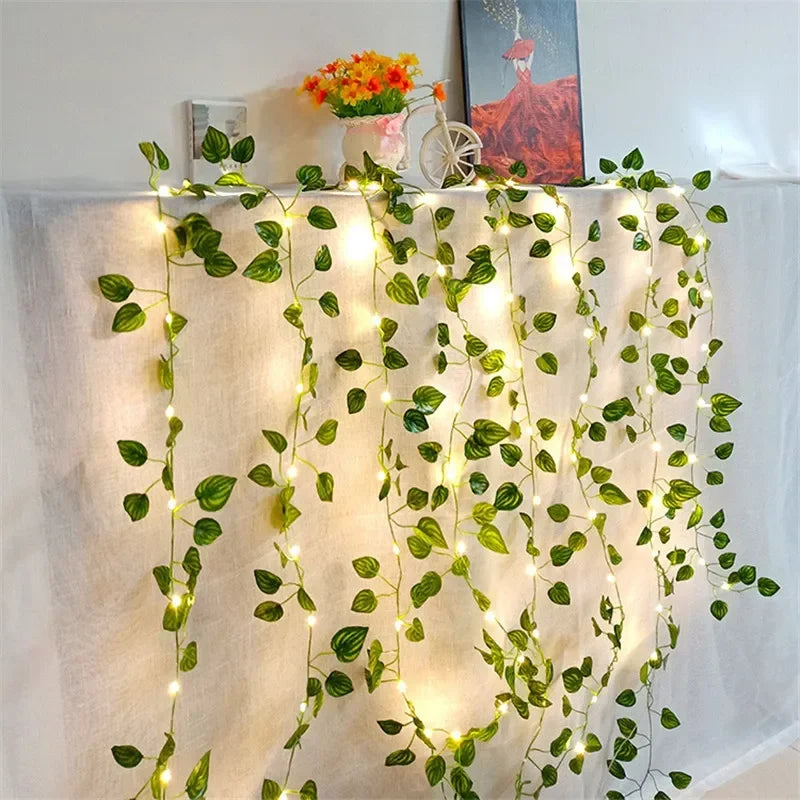 Ivy Leaf Fairy String Lights – Battery-Powered Green Leaf Garland