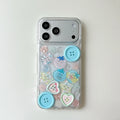Cute Adorable Transparent Decorated with Patterned Buttons Fun Look Phone Case for iPhone 16 15 14 13 17 Pro Max Back Cover Capa