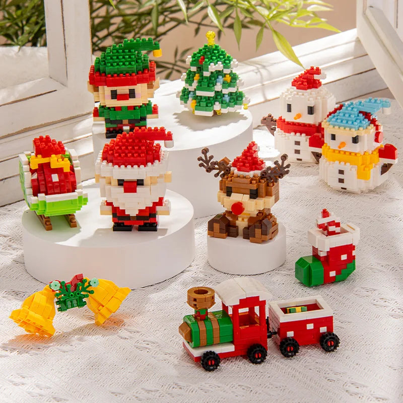 Christmas Gifts Micro Building Block Series Santa Claus Reindeer Puzzle Assembling Bricks Table Decoration Toys Kids