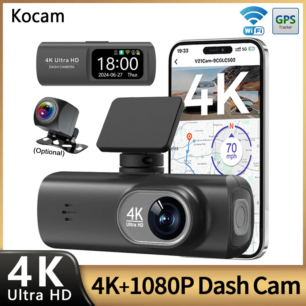 4K WiFi Dual-Lens Dash Cam – Front and Rear Driving Recorder