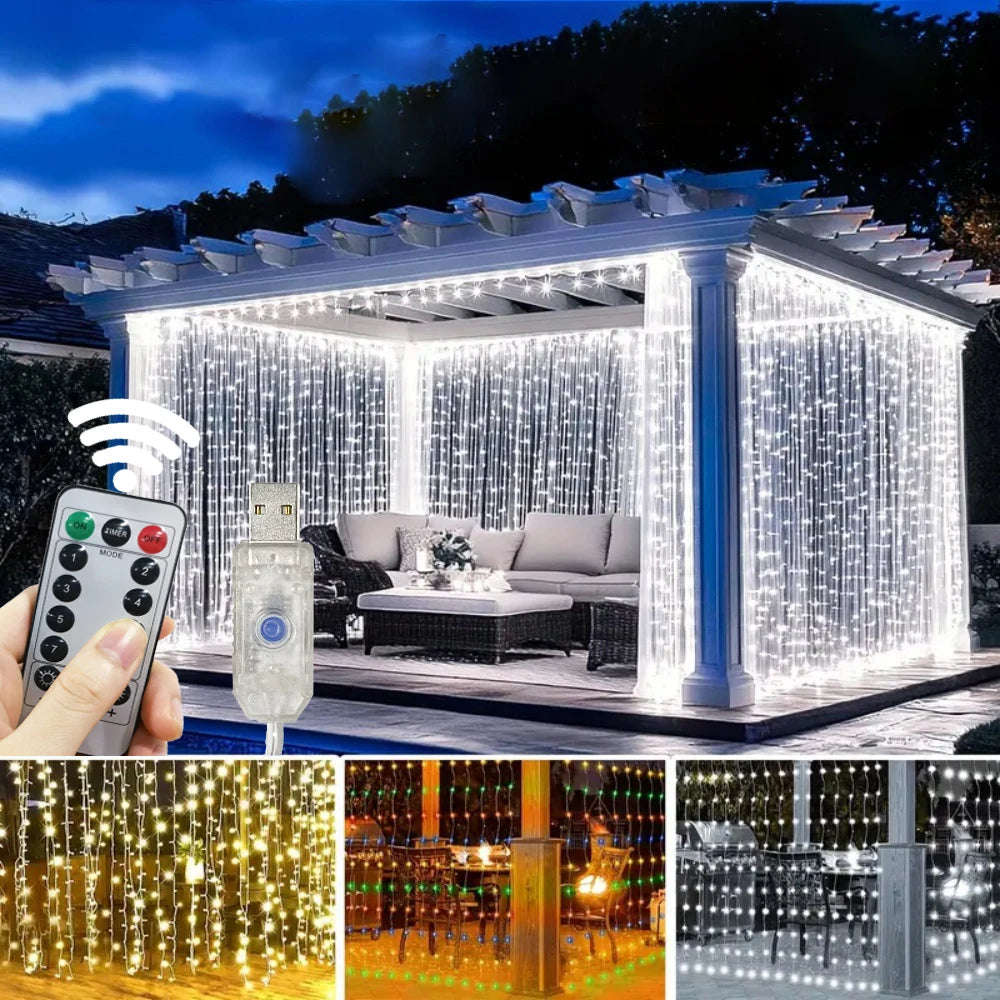 LED Curtain String Lights with Remote – USB Fairy Garland for Wedding & Christmas Decor
