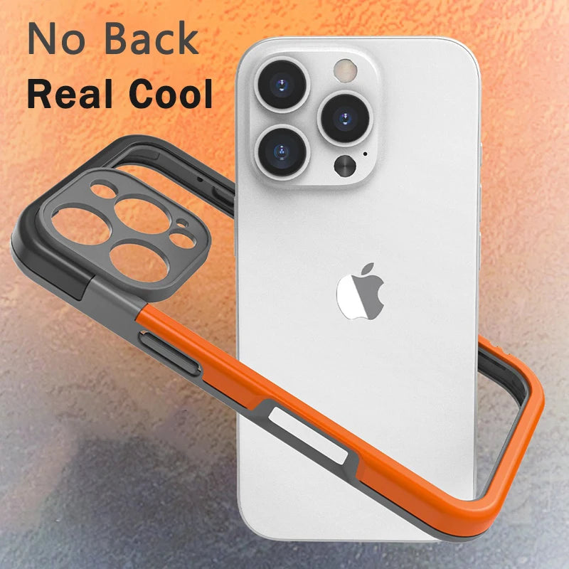 Shockproof Soft Silicone Frame Phone Case for iPhone 18 17 Pro Max 13 14 15 16 NoBack Heat Dissipation Protection Bumper Cover
