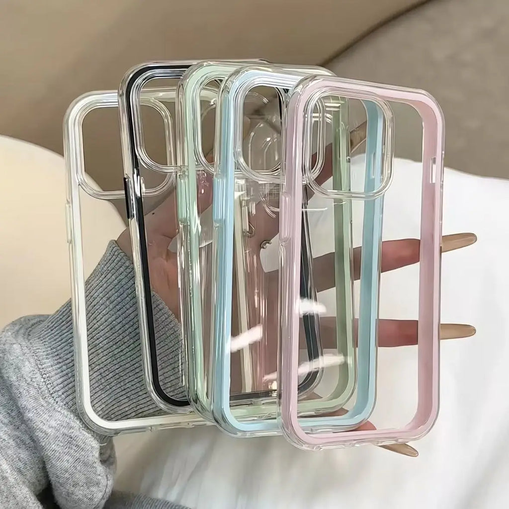Luxury Candy Color Frame Clear Back Phone Case For iPhone 18 17 16 15 14 13 12 Pro Max 11 16PLUS Acrylic Shockproof Bumper Cover