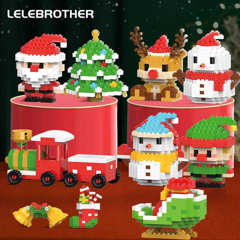 Christmas Gifts Micro Building Block Series Santa Claus Reindeer Puzzle Assembling Bricks Table Decoration Toys Kids
