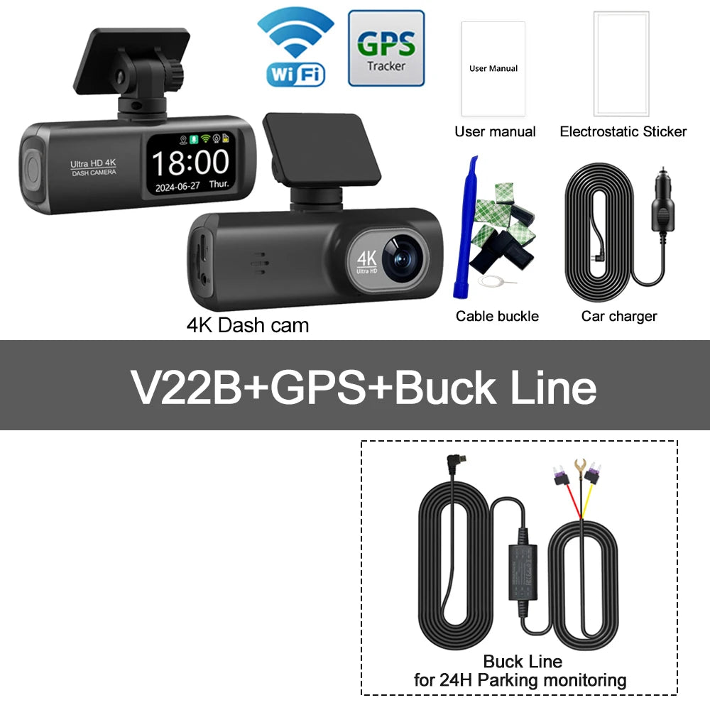 4K WiFi Dual-Lens Dash Cam – Front and Rear Driving Recorder