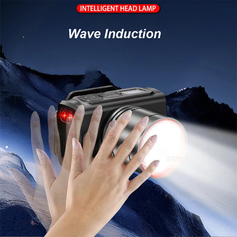Rechargeable LED Headlamp with Motion Sensor – Waterproof Head Flashlight for Camping