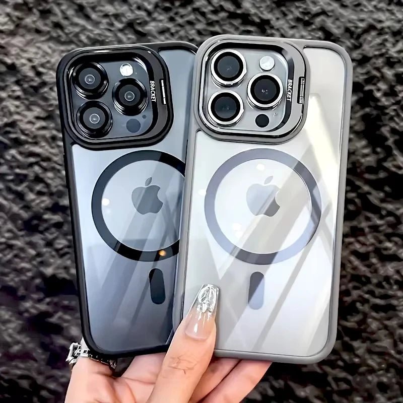 Luxury Magnetic Shockproof Phone Case For iPhone 15 14 13 12 16 17 Pro Max Plus Air 11 Funda Stand Glass Lens Protection Cover