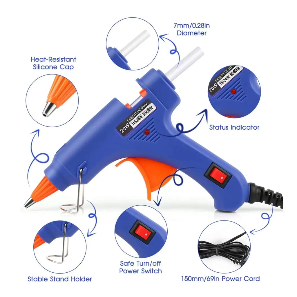 20W Mini Hot Melt Glue Gun - DIY Craft Glue Gun Kit with 7mm Glue Sticks