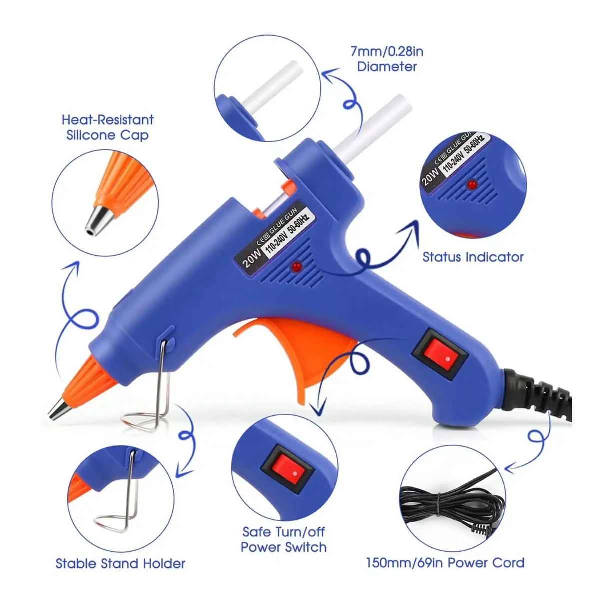20W Mini Hot Melt Glue Gun - DIY Craft Glue Gun Kit with 7mm Glue Sticks