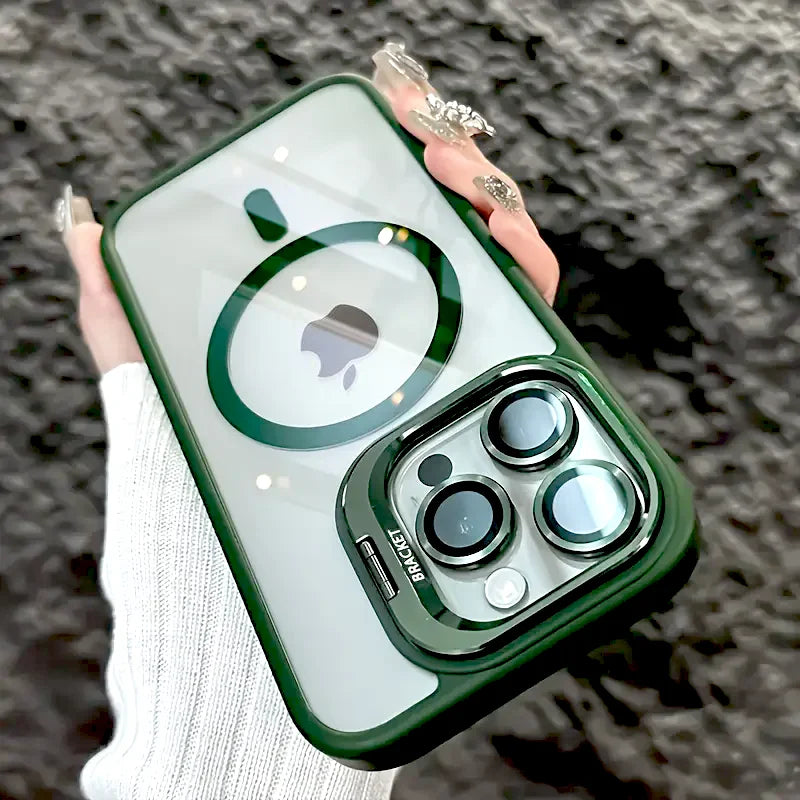 Luxury Magnetic Shockproof Phone Case For iPhone 15 14 13 12 16 17 Pro Max Plus Air 11 Funda Stand Glass Lens Protection Cover