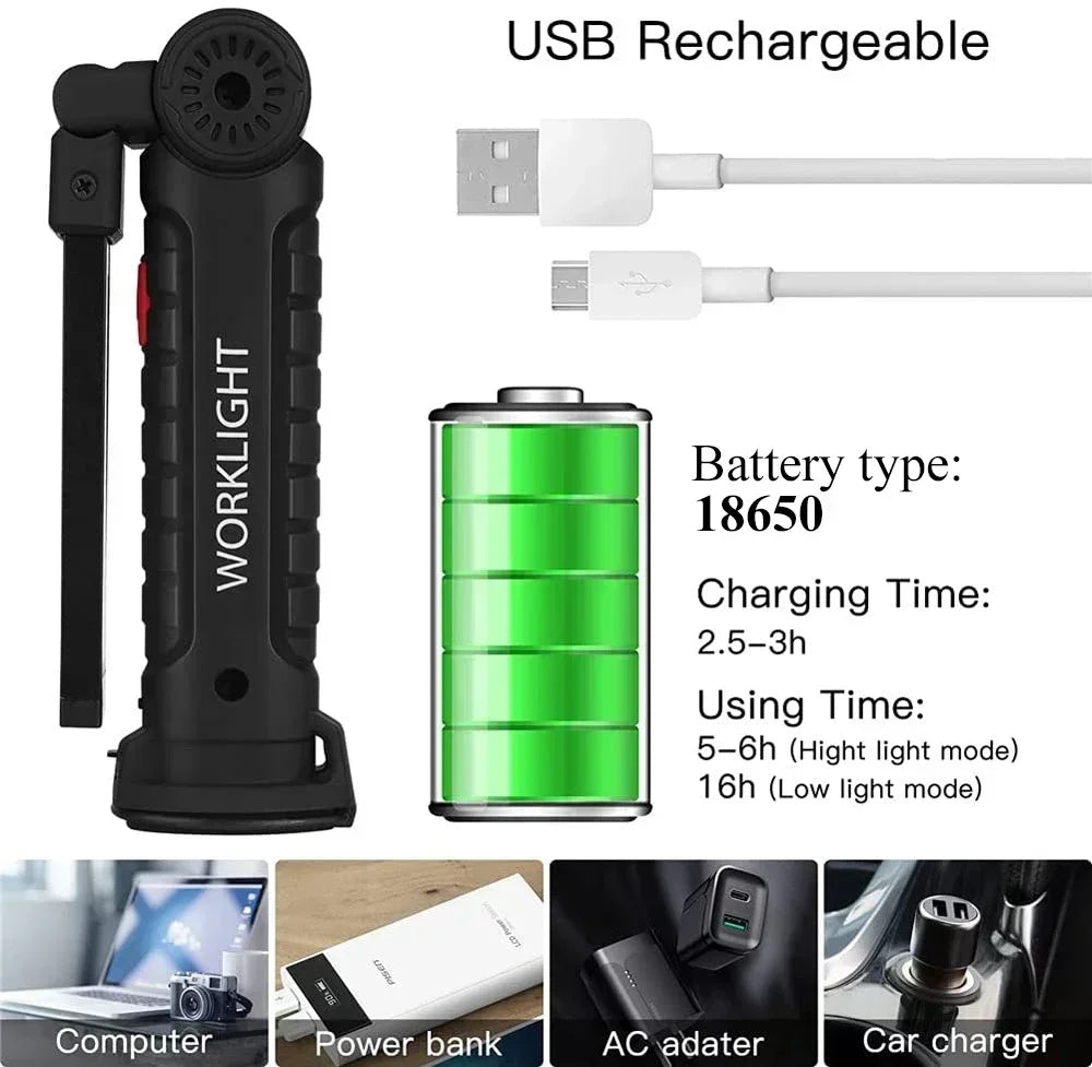 Portable COB LED Work Light – USB Rechargeable