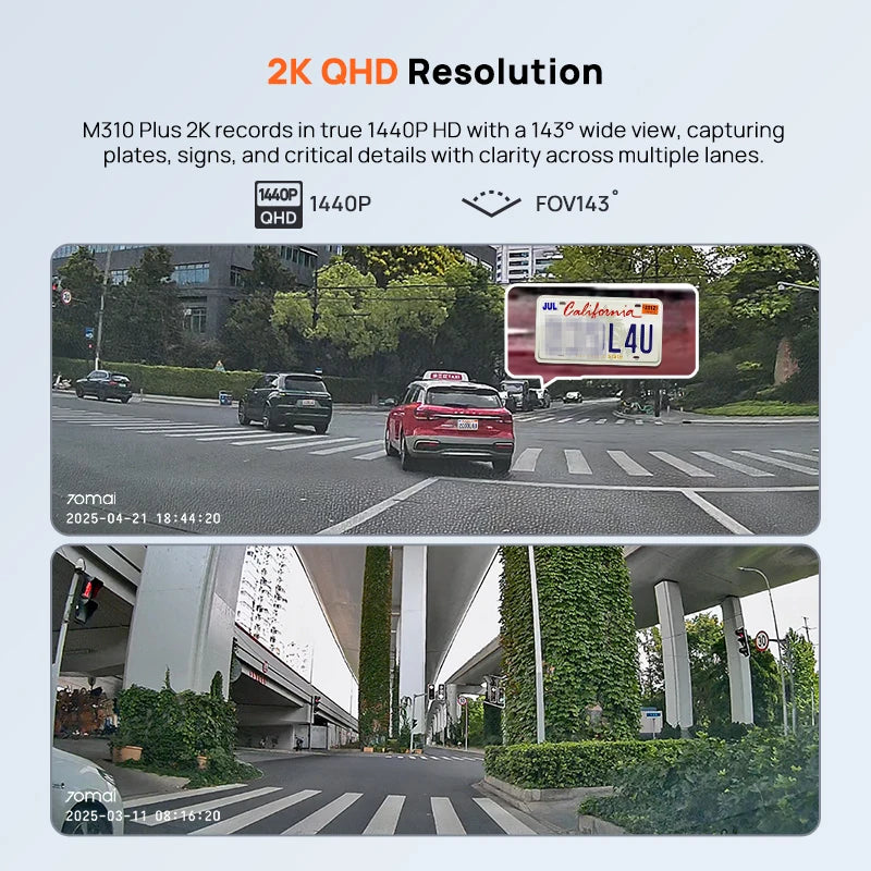 70mai M310 Plus 2K Dash Cam – 143-Degree Wide Angle