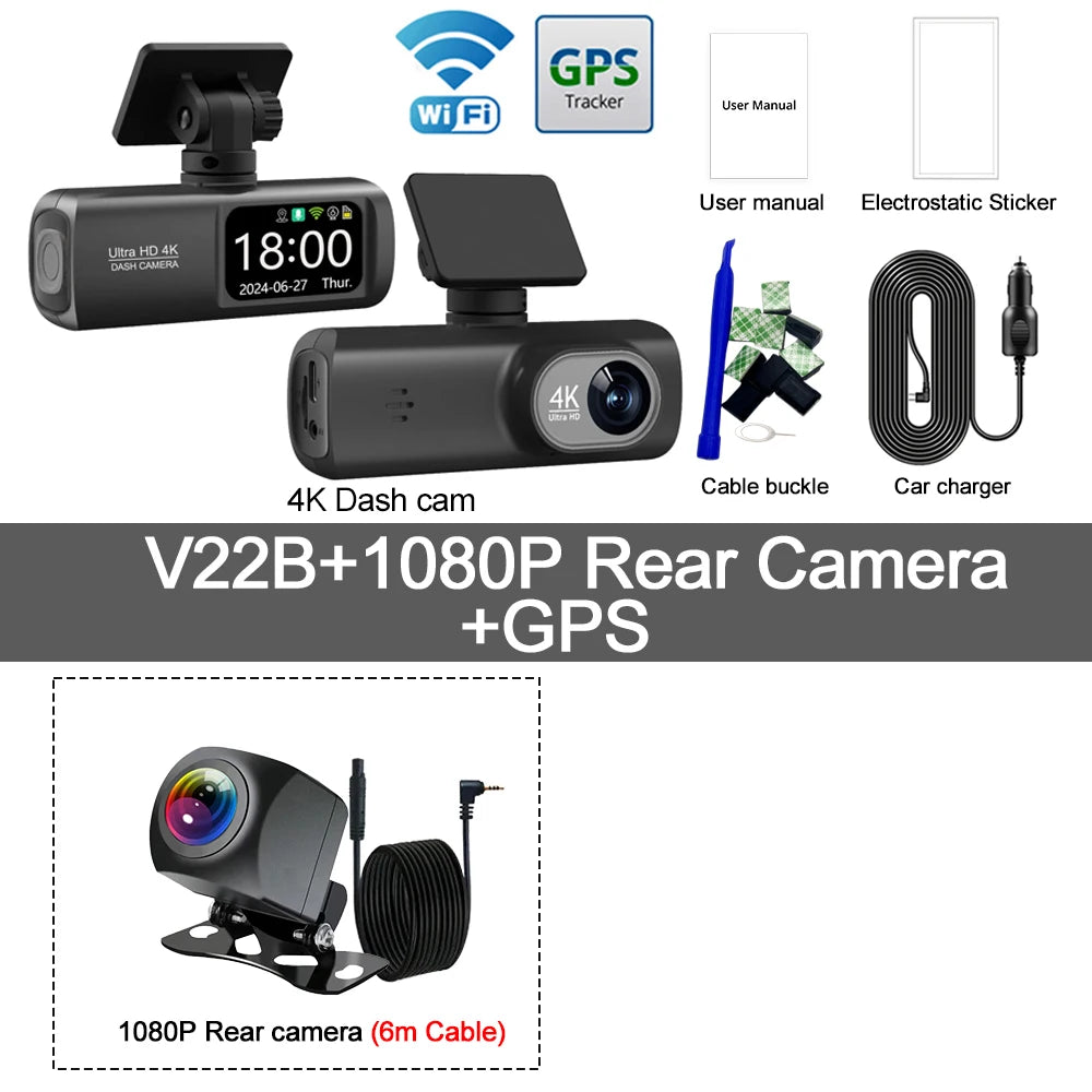 4K WiFi Dual-Lens Dash Cam – Front and Rear Driving Recorder