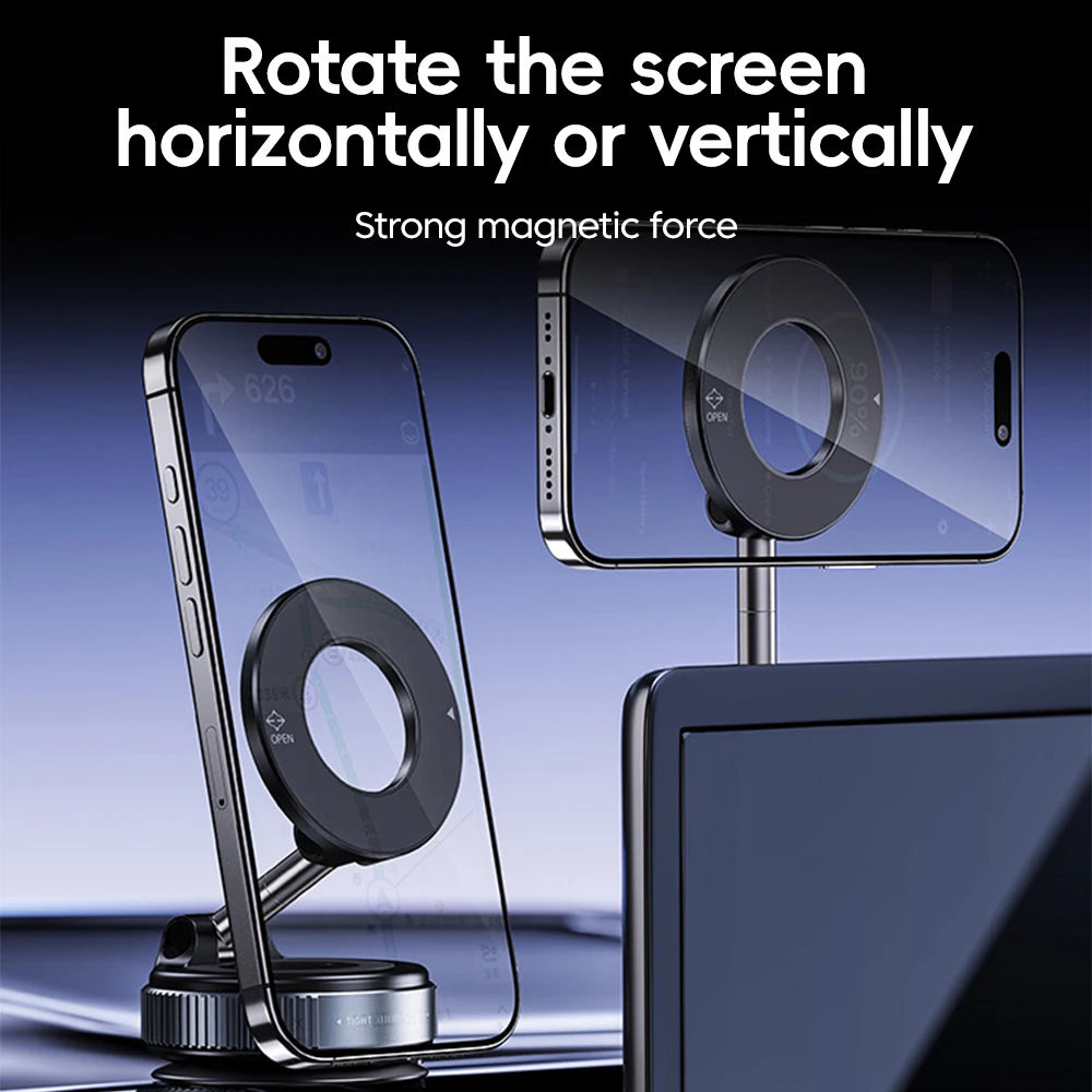 Magnetic Car Phone Mount – 360° Foldable Vacuum Suction Stand