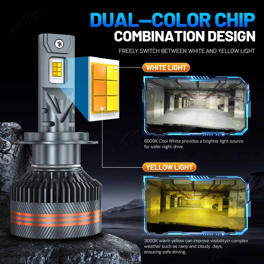 Dual-Color LED Headlight Bulbs 6000K/3000K