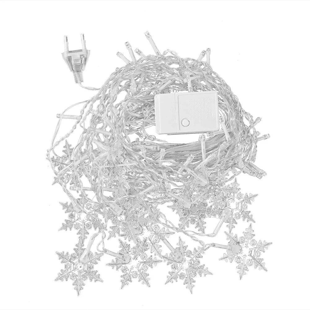 Christmas Light Led Snowflake Curtain Icicle Fairy String Lights Outdoor Garland Home Party Garden 2025 New Year Decoration