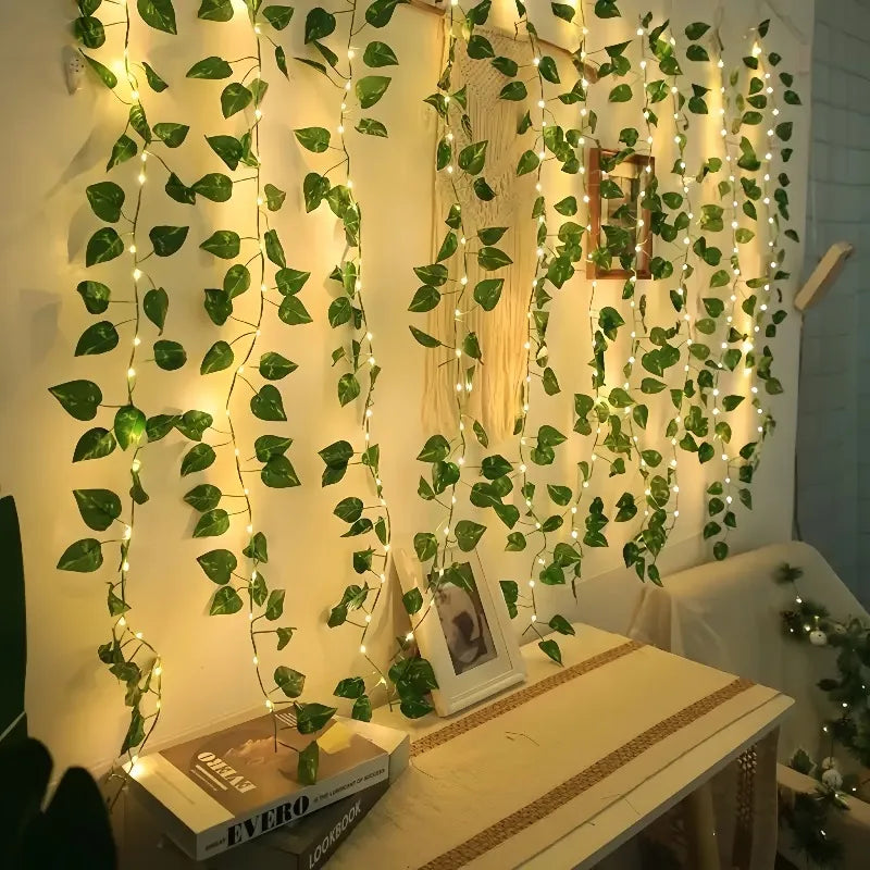 Ivy Leaf Fairy String Lights – Battery-Powered Green Leaf Garland