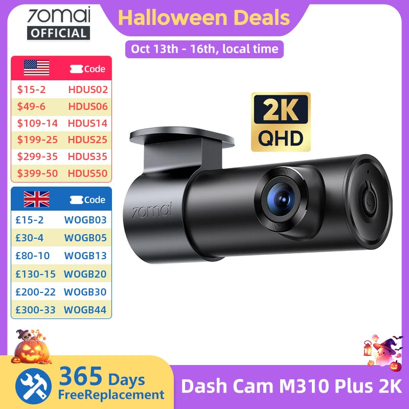 70mai M310 Plus 2K Dash Cam – 143-Degree Wide Angle