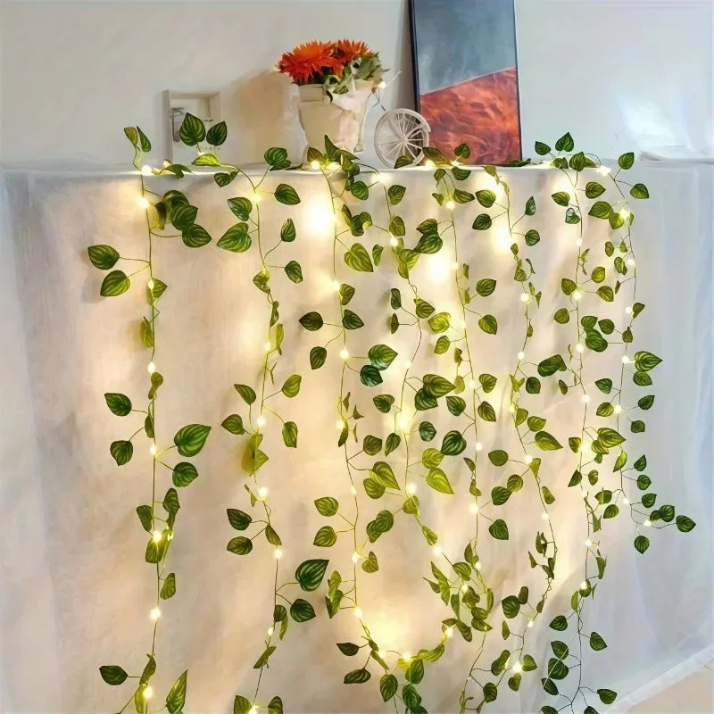 Ivy Leaf Fairy String Lights – Battery-Powered Green Leaf Garland