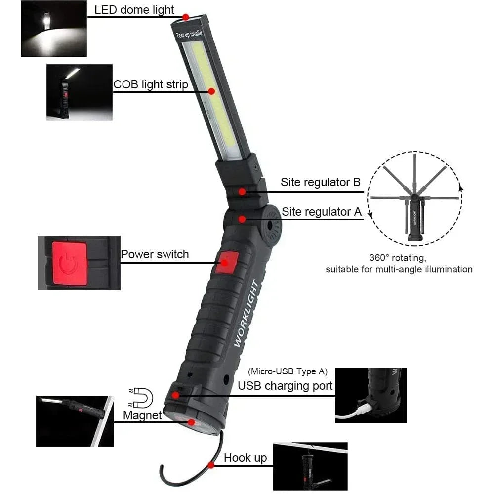 Portable COB LED Work Light – USB Rechargeable