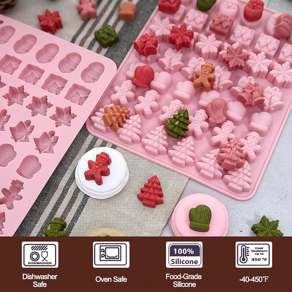 Christmas Silicone Mold for Xmas Chocolate Decor,6/7 Shapes Gummy Mould,Santa Snowflake Tree Gingerbread Food Grade Baking Mould